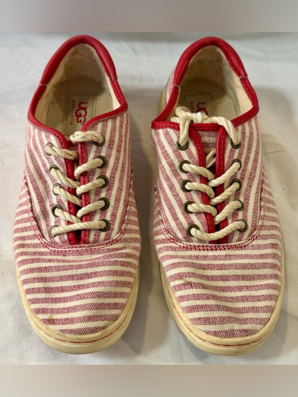 UGG Striped Canvas Sneakers Red White Women's Size 7 Casual Shoes